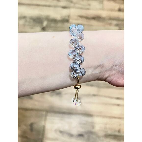 Swarovski Beaded Bracelet- Gray Blue Gold - Picture 2 of 11